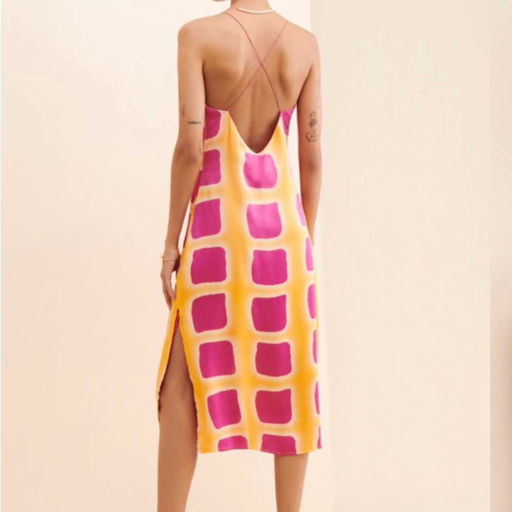 Anthropologie Pink and Yellow Square-Print Midi Slip Dress - Picture 4 of 15